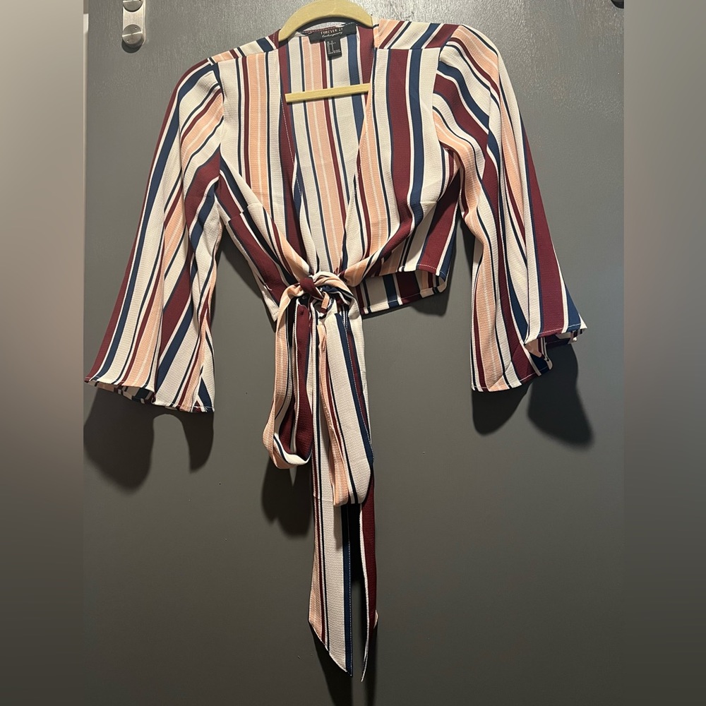 Pink, Cream, and Purple Striped Wrap Top